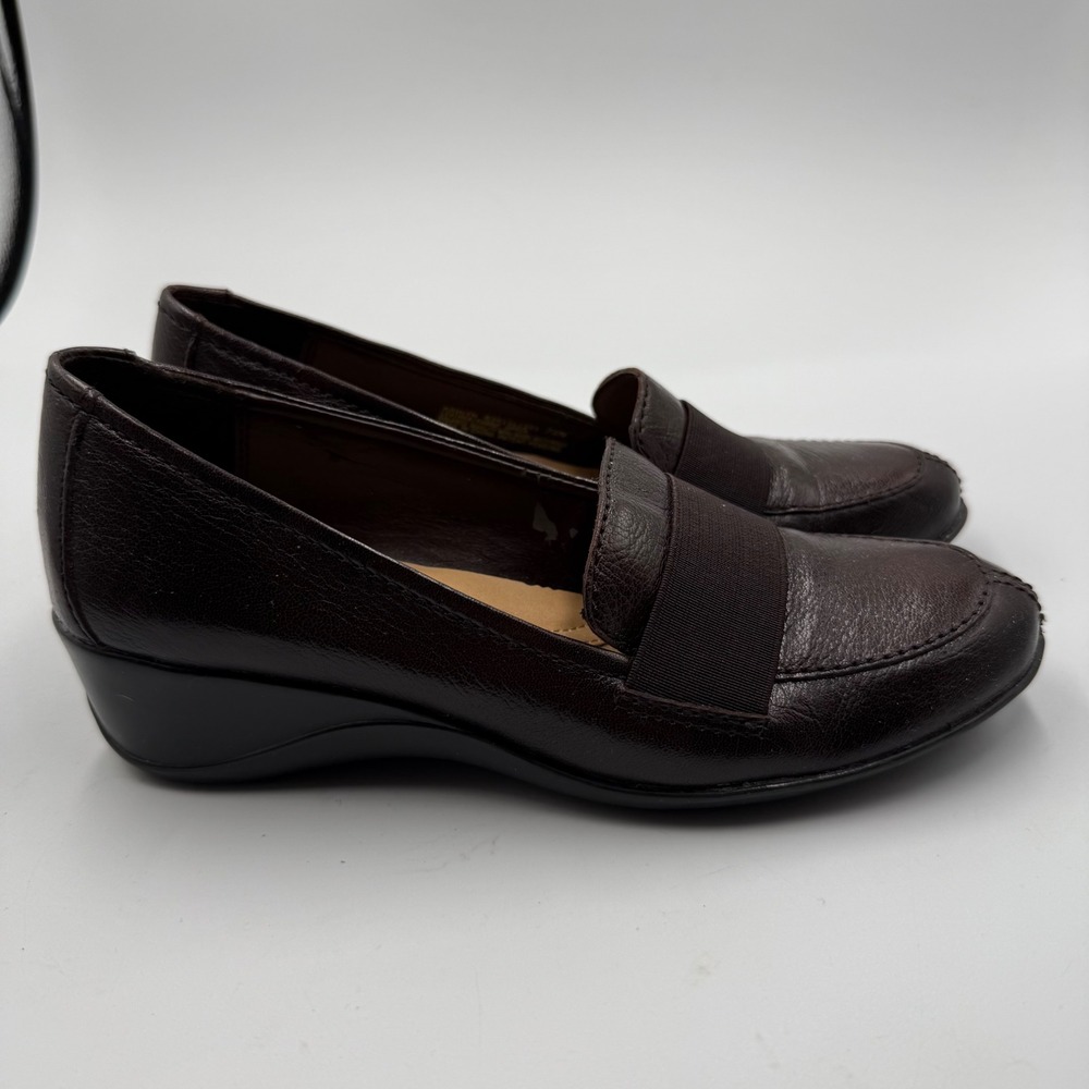 Naturalizer Ashlyn Women's Dark Brown Leather Loafer Wedge Shoes Size 7.5N‎